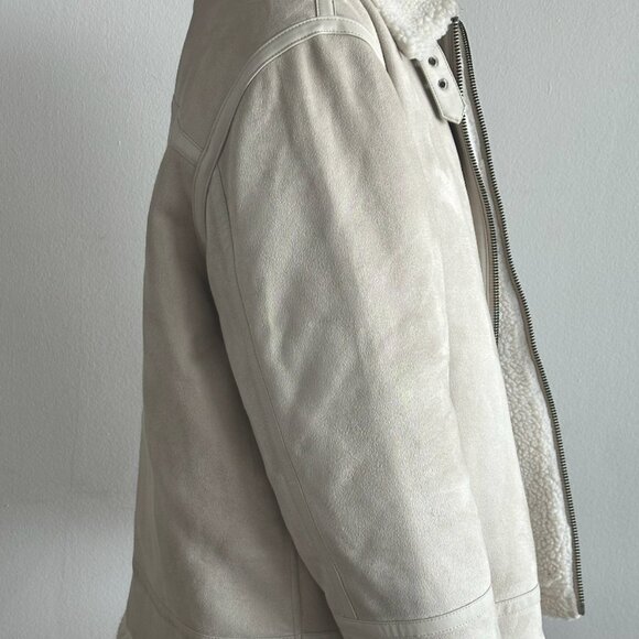 Calvin Klein Faux Shearling Aviator Jacket – Beige, Size XL - Picture 2 of 6